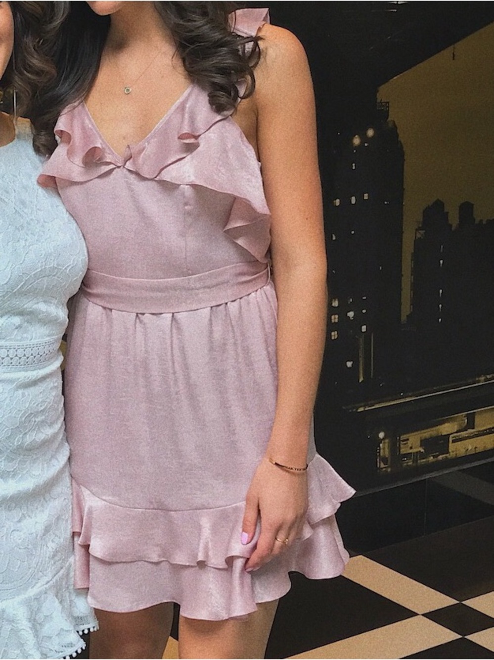 Sleeveless Ruffle Tie-Waist Mini Dress in Blush Pink